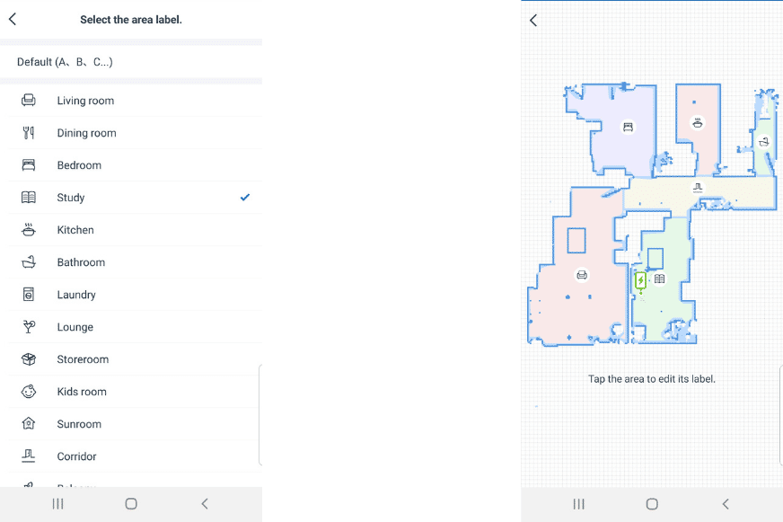 Naming the individual rooms in the Ecovacs Home App